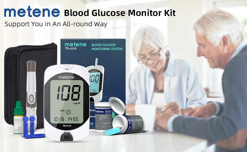 Metene TD-4116 Blood Glucose Monitor Kit with strips and lancets
