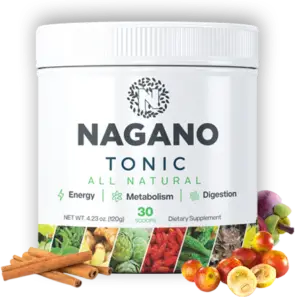 NaganoTonic with herbal ingredients listed, highlighting energy and vitality benefits.