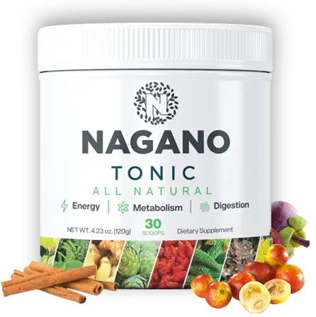 NaganoTonic with herbal ingredients listed, highlighting energy and vitality benefits.