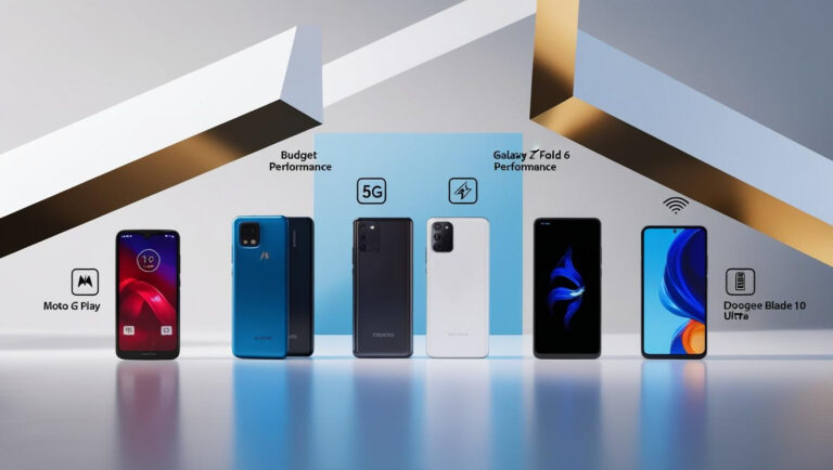 A selection of the best smartphones from 2025, including budget-friendly and premium models from top brands like Samsung, Apple, Doogee and Motorola.